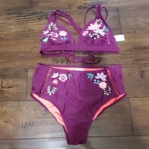 Embroidered High Wasted Swimsuit